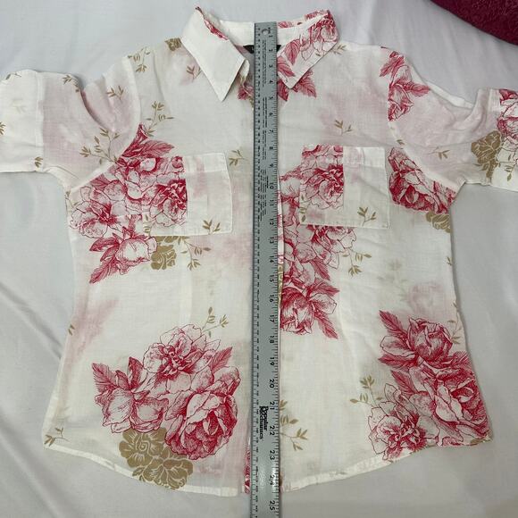 Kate Landry Women's Delicate Sheer Gold Red Floral Button Up Size XL - Picture 6 of 6